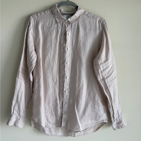 Uniqlo 100% Premium Linen Women’s Button Down Shirt Size S Natural Beige Staple - Picture 5 of 9